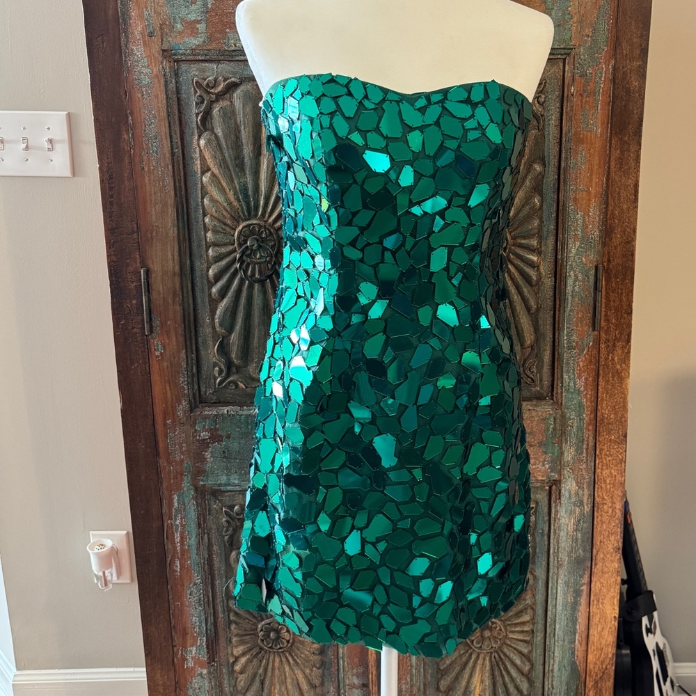 Sophia Thomas Green Strapless Sequin Dress